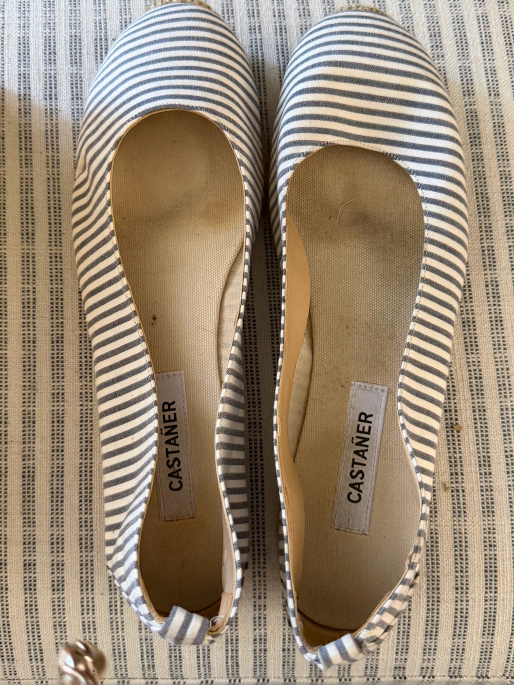 Castaner Navy and White Striped Canvas Flats